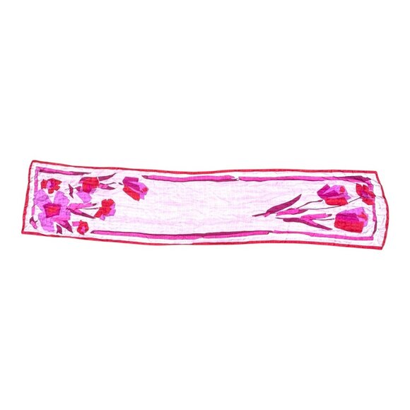 Artisan Tulip Print Silk Scarf Ann Klein Elegant Lightweight Silk Chiffon Oblong - Picture 5 of 6